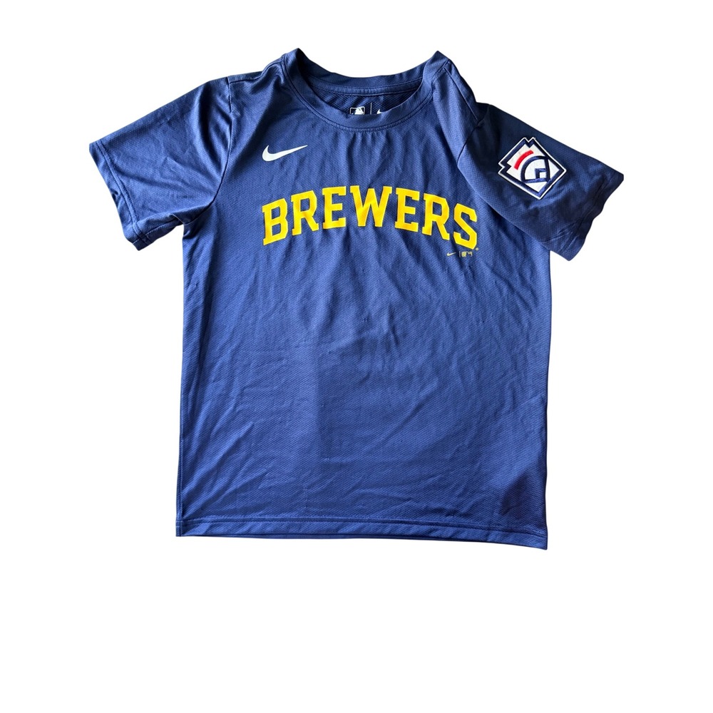 Nike Milwaukee Brewers MLB Youth Navy Blue Performance T-Shirt Size M Number 8
